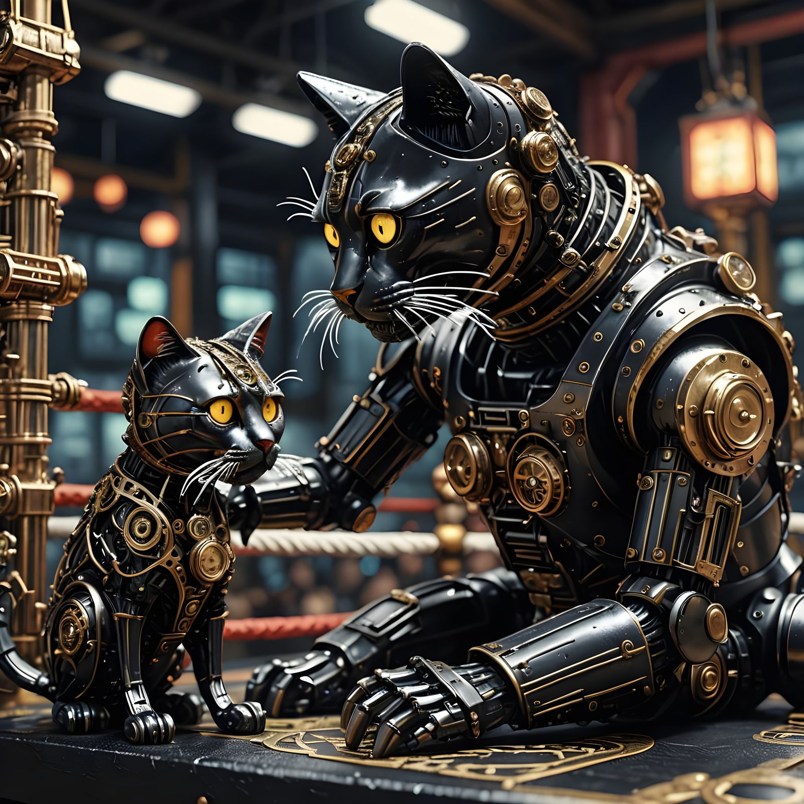 Steampunk Cyberpunk Cats Boxing in Las Vegas