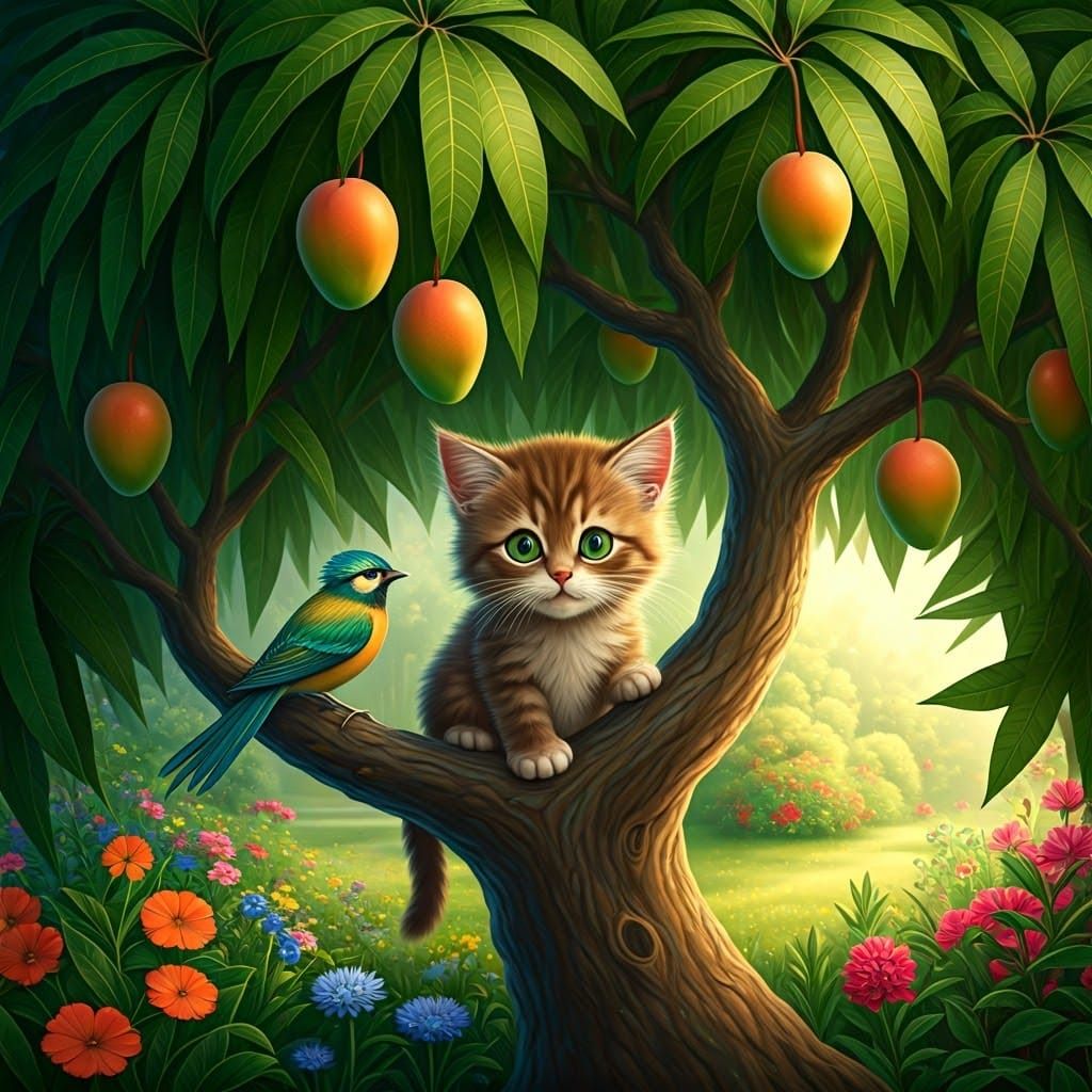 Kitten's First Climb: An Arthur Rackham Inspired Scene