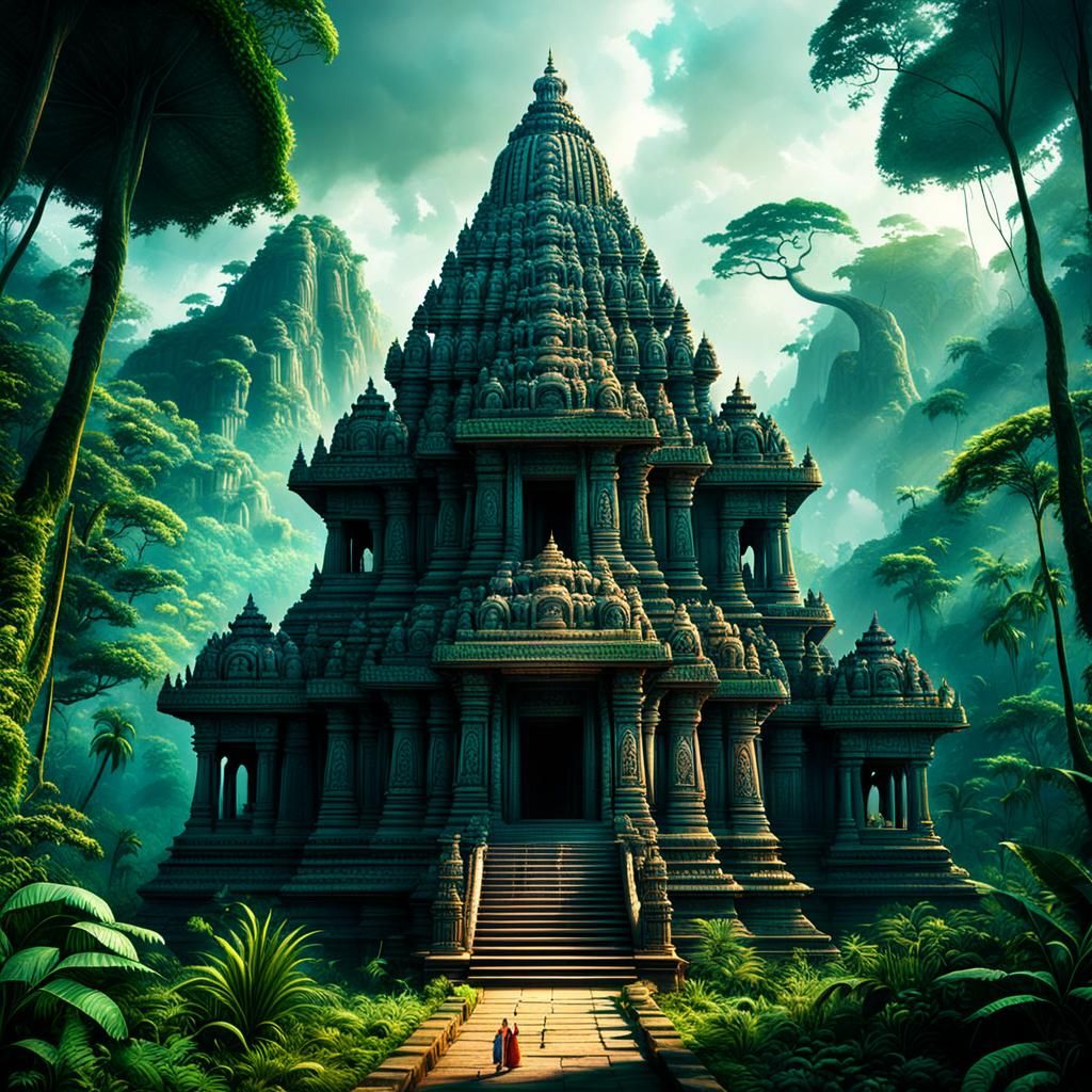 Hindu Temple in Jungle: Epic Digital Matte Painting