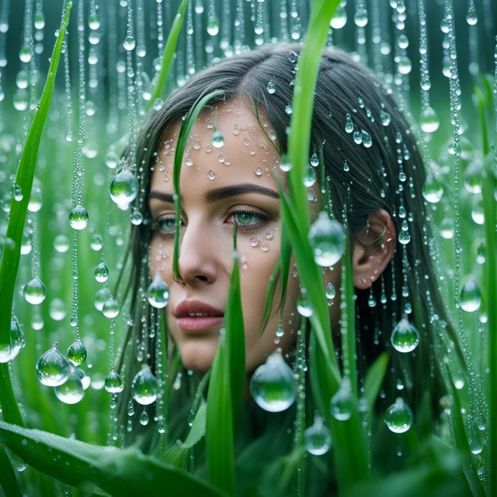 a girl inside a dew drops