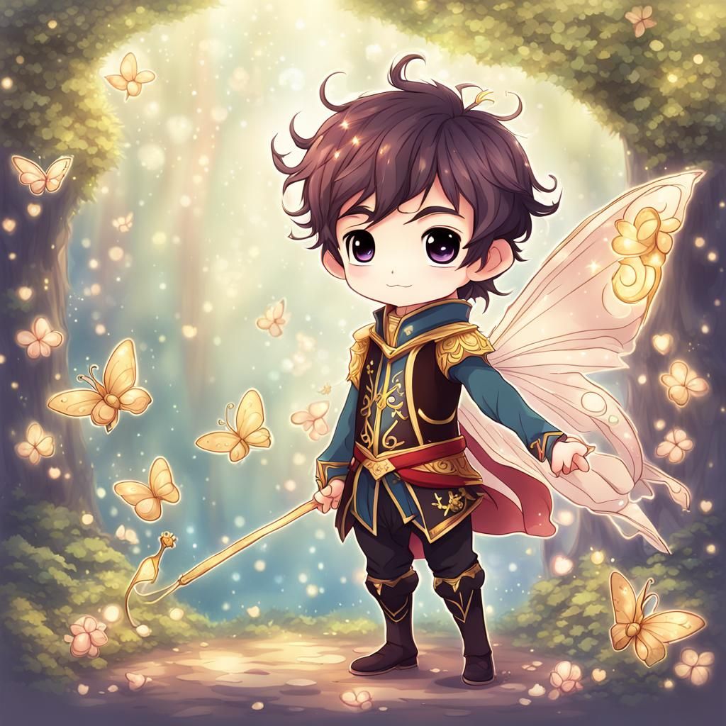 Kawaii Fairy Prince in Anime Cartoon Style