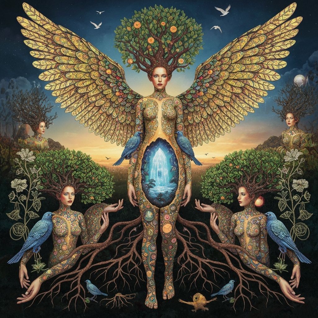 Surreal Fragmented Sculpture of Winged Woman in Klimt Style