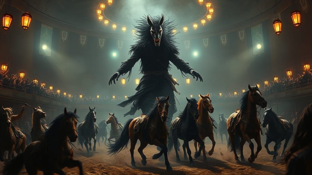 Equine God Descends on Rodeo Arena in Cubist Style