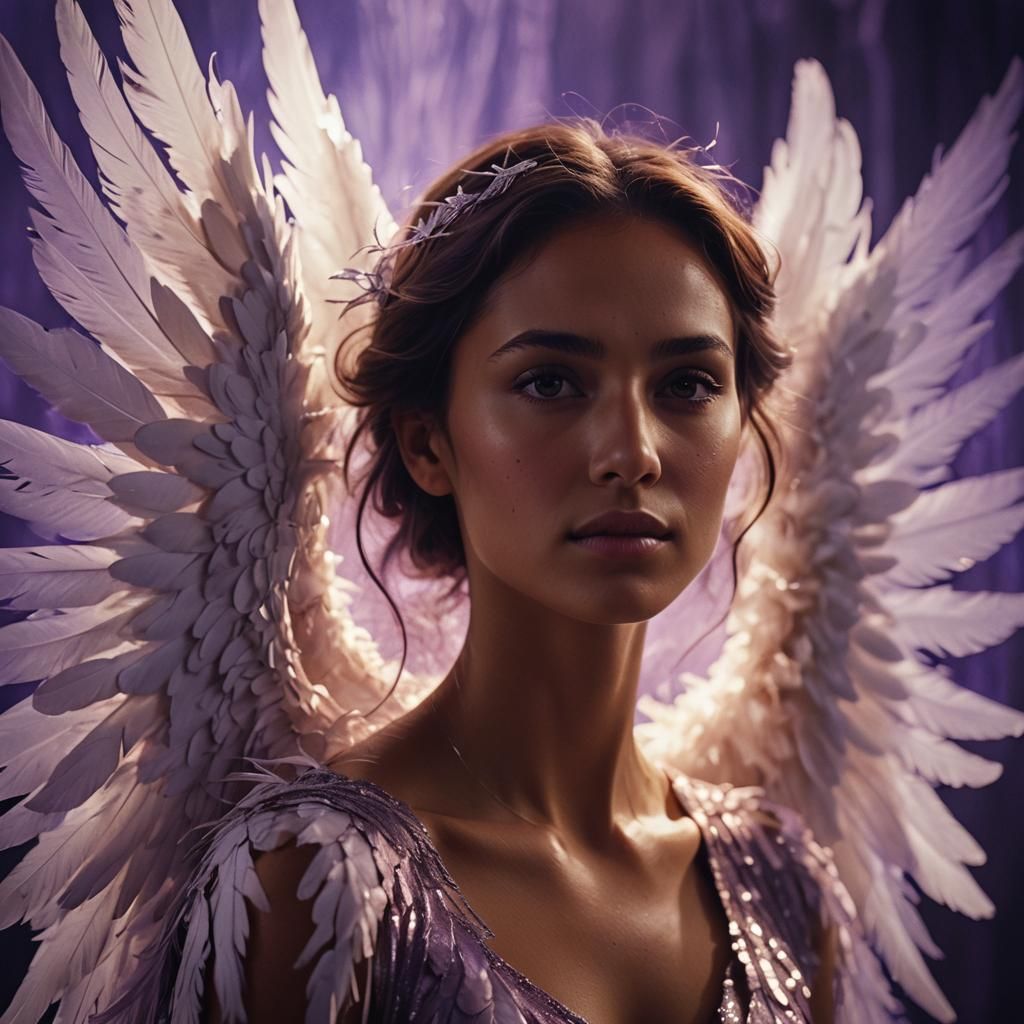 Angelic Portrait in Purple Light, Cinematic Style