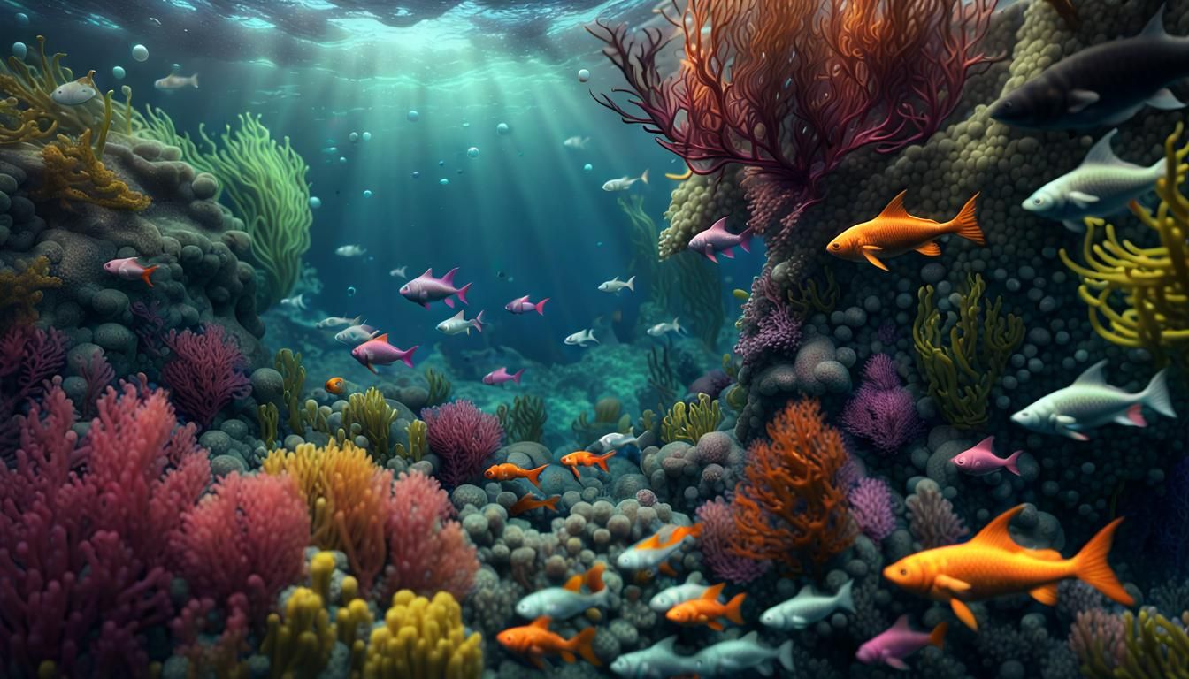 Loch Ness Monster Swims in Colorful Underwater Scene