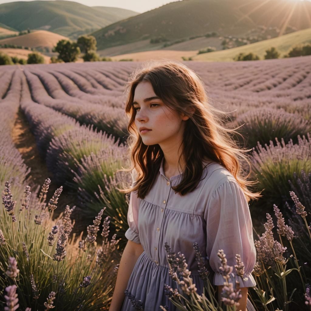 Ethereal Teenage Girl in Lavender Field at Golden Hour