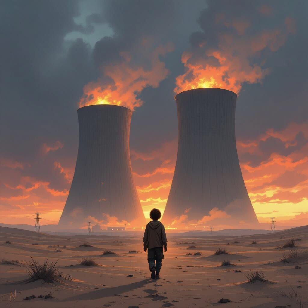 Boy Approaches Nuclear Plant in Post-Apocalyptic Concept Art