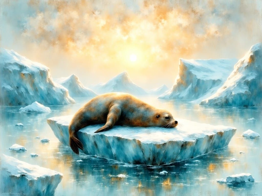 Whimsical Arctic Seal in a Cozy Watercolor Pose