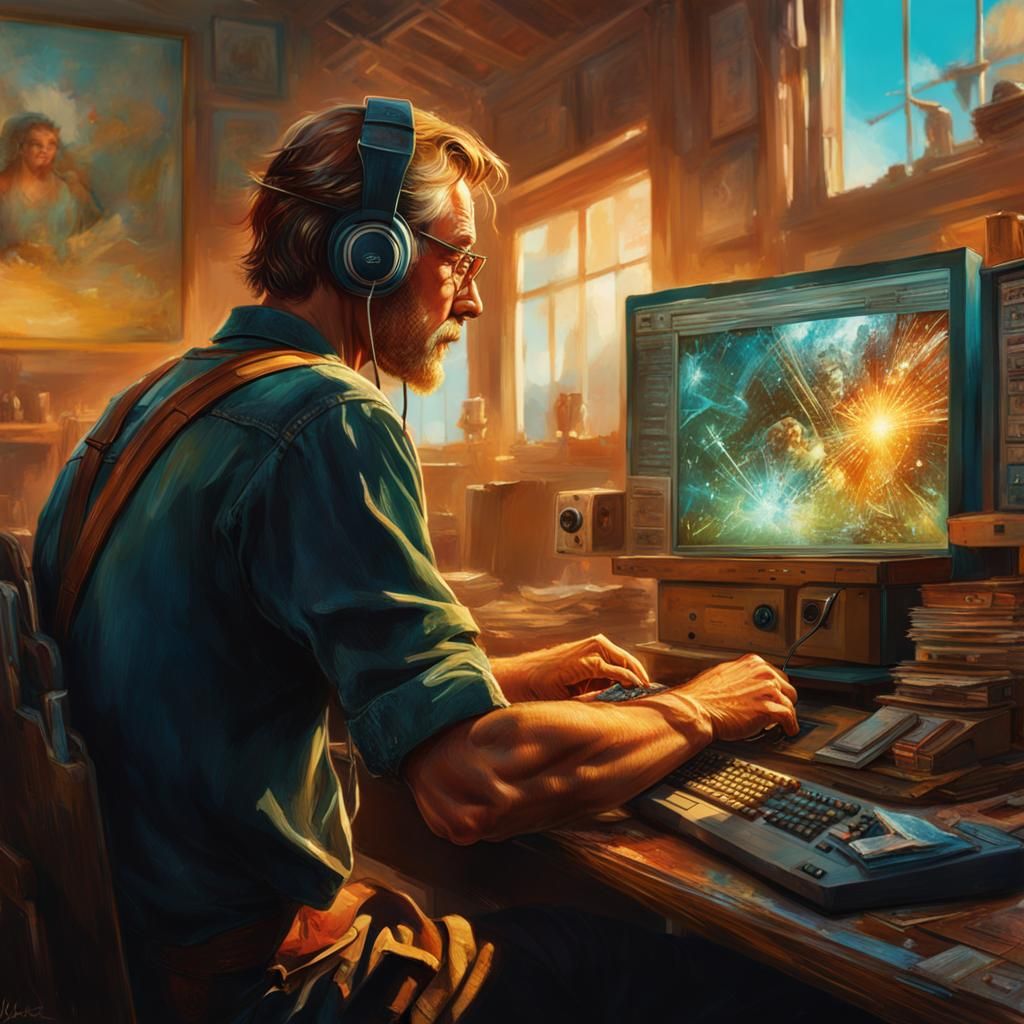 Billy Cranston at Computer: Digital Illustration