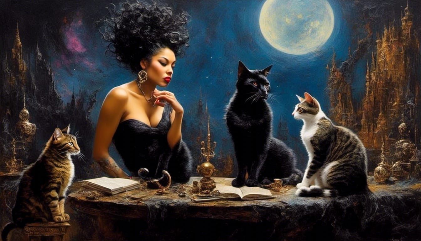 Goddess Talks to Cat Warrior in Dark Fantasy