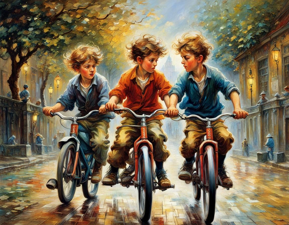 Boys Racing Rubik's Cubes in Hyperdetailed Illustration