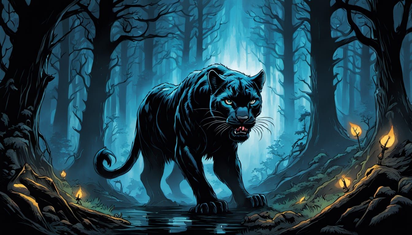 Panther in Haunted Forest Comic Art