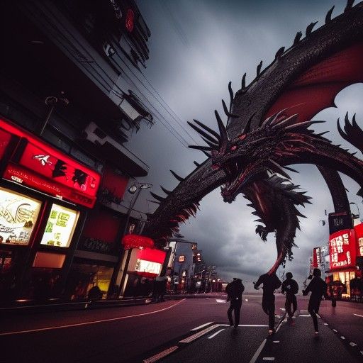 Apocalyptic Dragon Terrorizes Tokyo: Anime-Style Scene