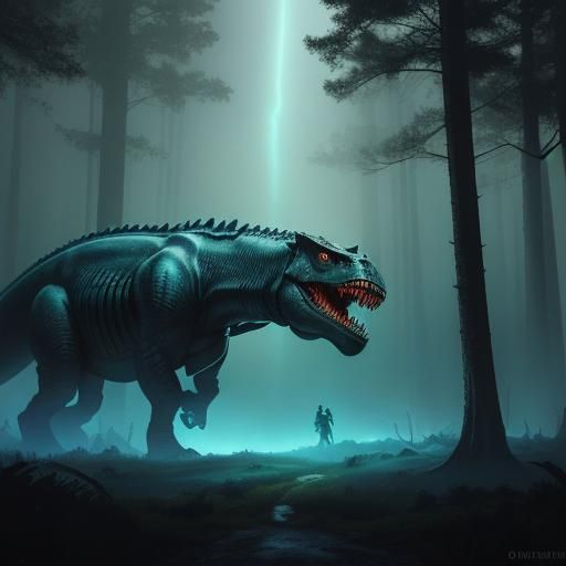 Napoleon Rides Armored T-Rex: Impasto Oil Painting