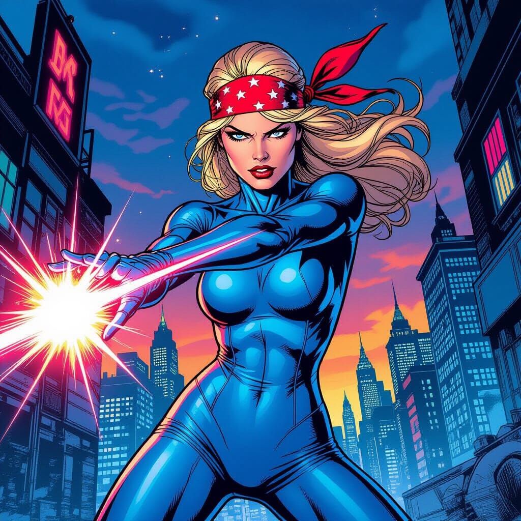 Dazzler Unleashes Cosmic Energy in Futuristic Cityscape