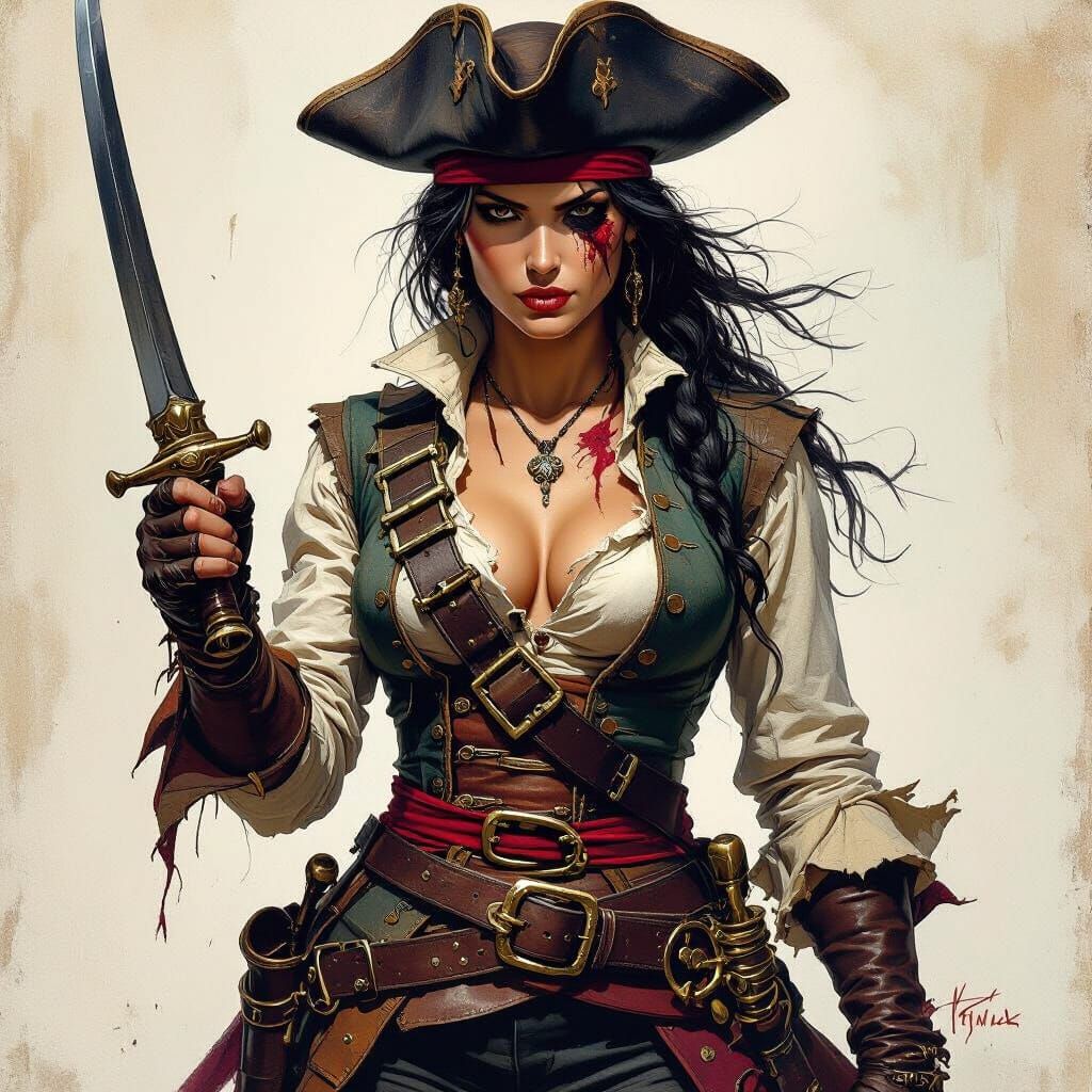 Female Pirate Swashbuckler with Rapier Sword