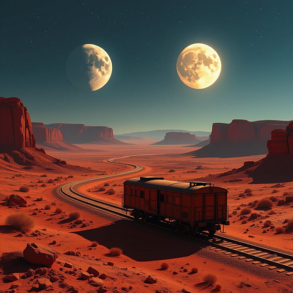 Majestic Martian Landscape with Abandoned Train Car
