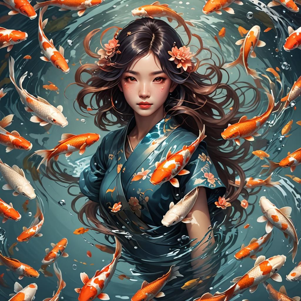 Detailed Koi Fish Portrait in Digital Art Style