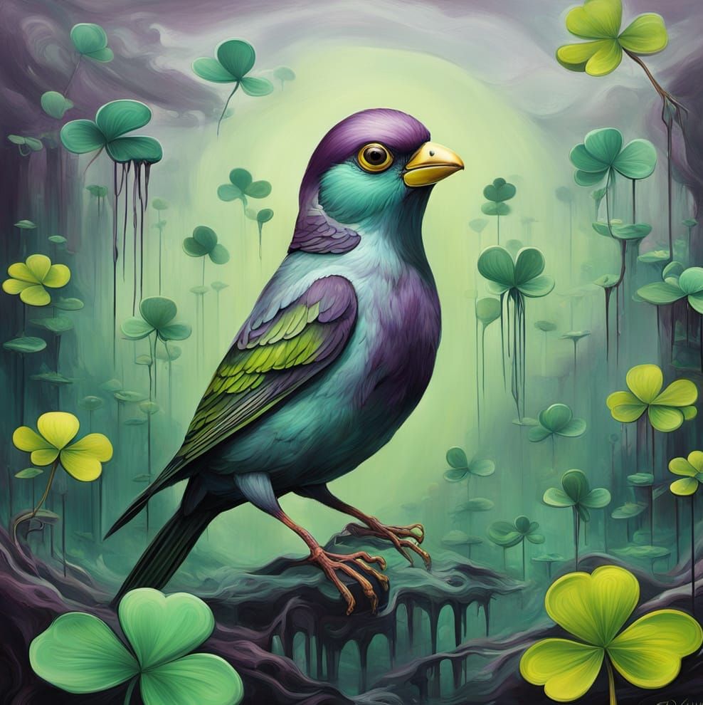 Surreal Abstract Painting of Plum Swamp Green