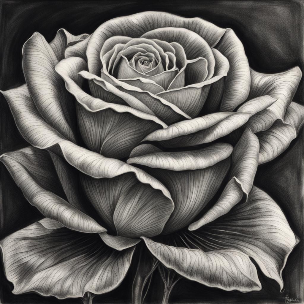 Hyperdetailed Charcoal Drawing of Lily and Rose