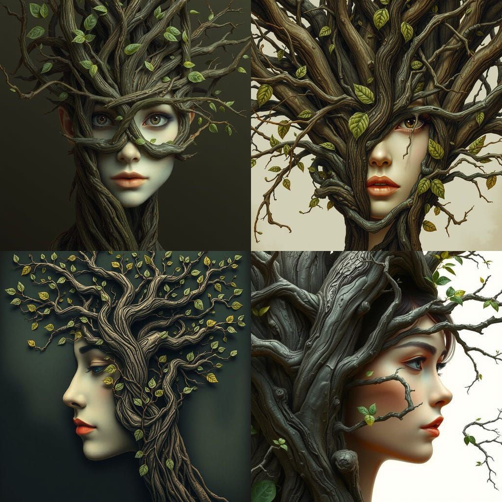 Surreal Portrait: Woman's Face Made of Branches