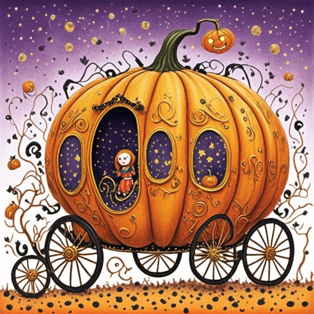 Pumpkin Carriage in Storybook Illustration Style