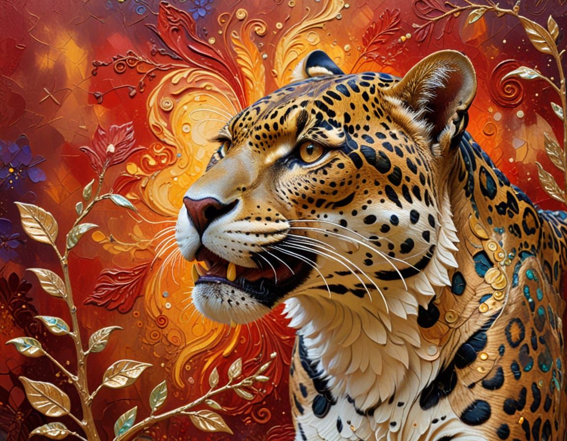 Majestic Jaguar Prowl in Impasto Style