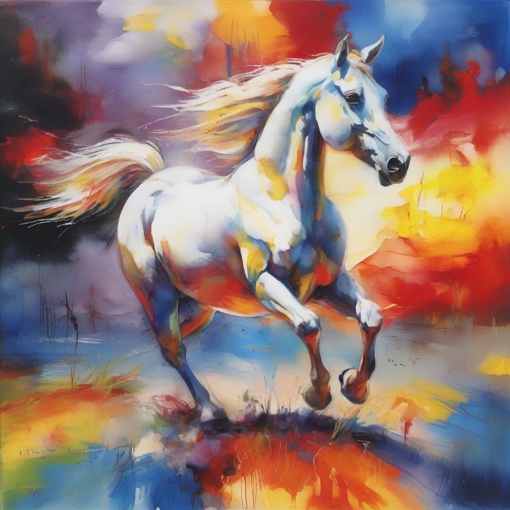 Hyperrealistic White Horse in Vibrant, Expressionist Style