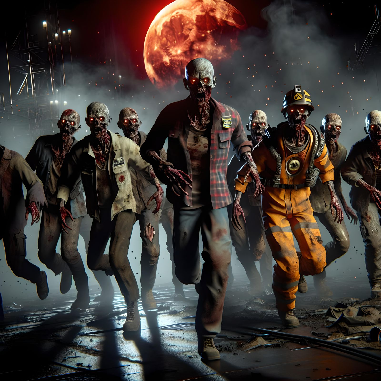 Menacing Undead Horde Galloping in Wasteland Night