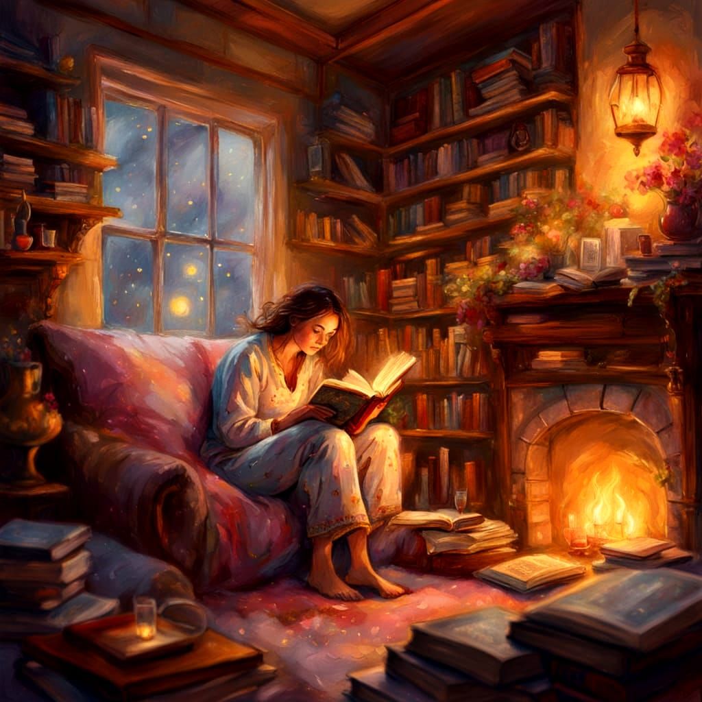 Cozy Reading Nook in Kinkade Style