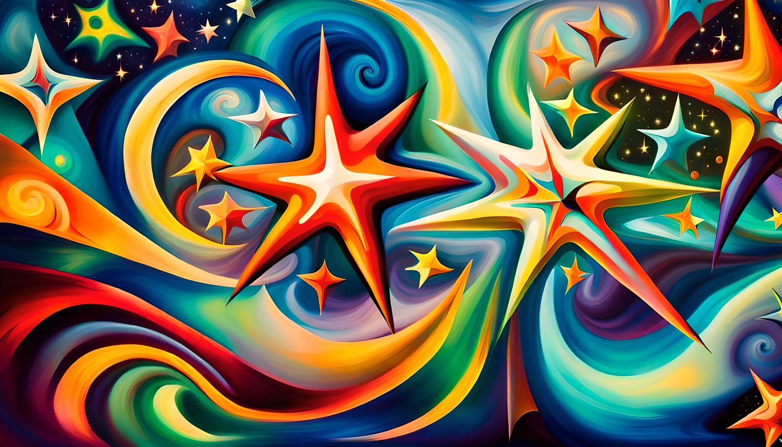 Iridescent Stars in Electromagnetic Plasma: Impasto Oil Pain...