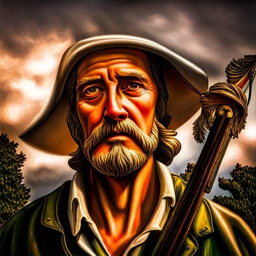Hyperrealistic Johnny Appleseed Planting Apple Trees