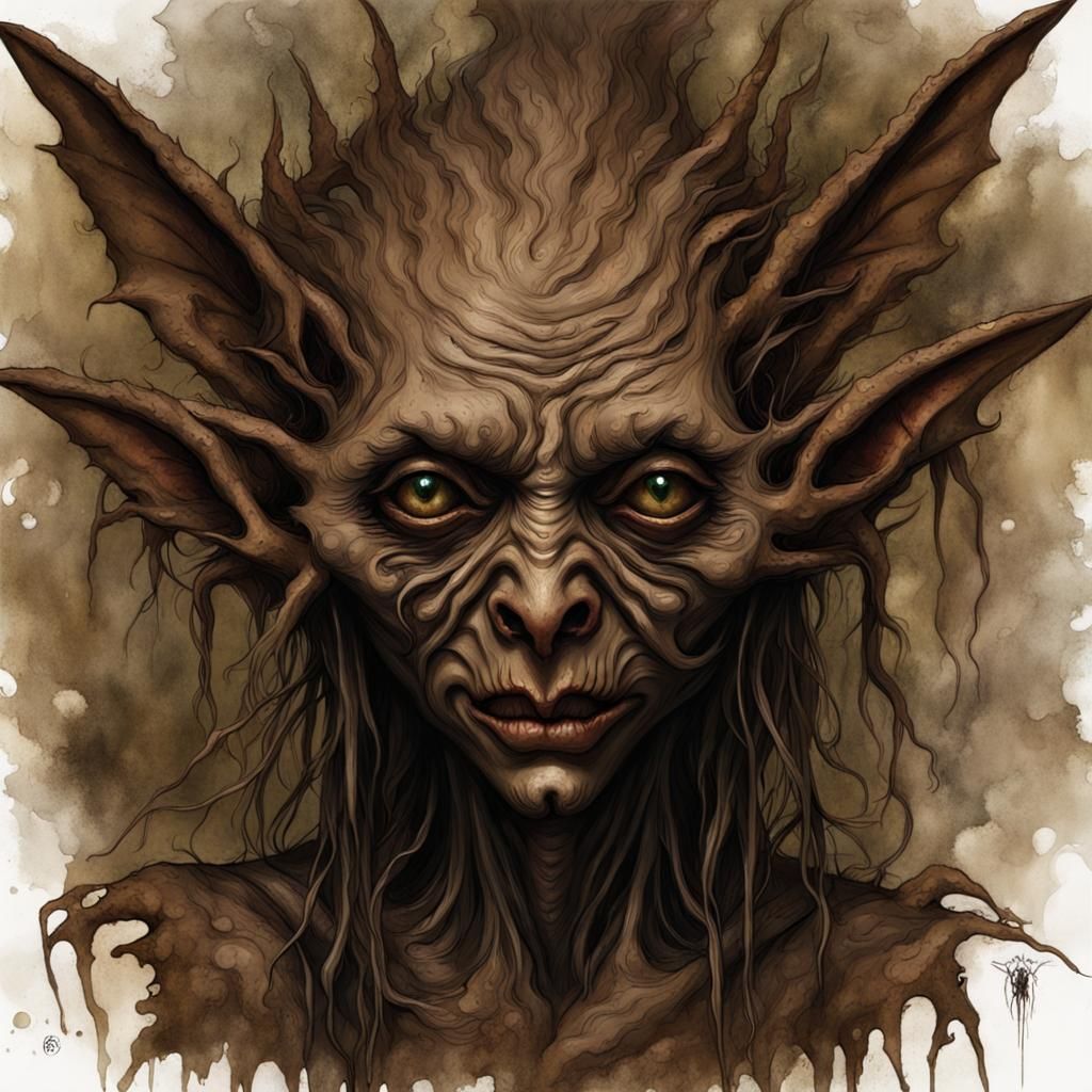 Dark Goblin Fairy Creature Mud Painting