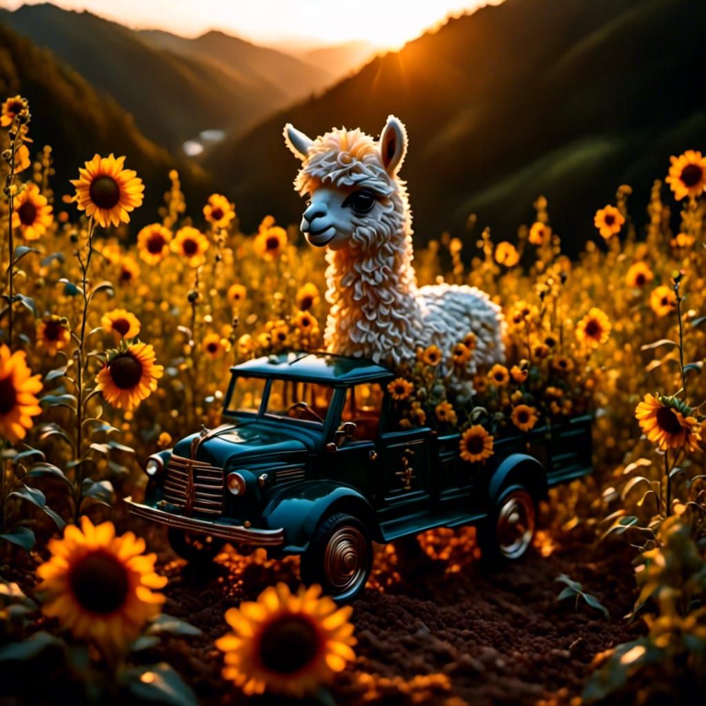 Llama's Sunset Jump: Professional Photography in Meadow