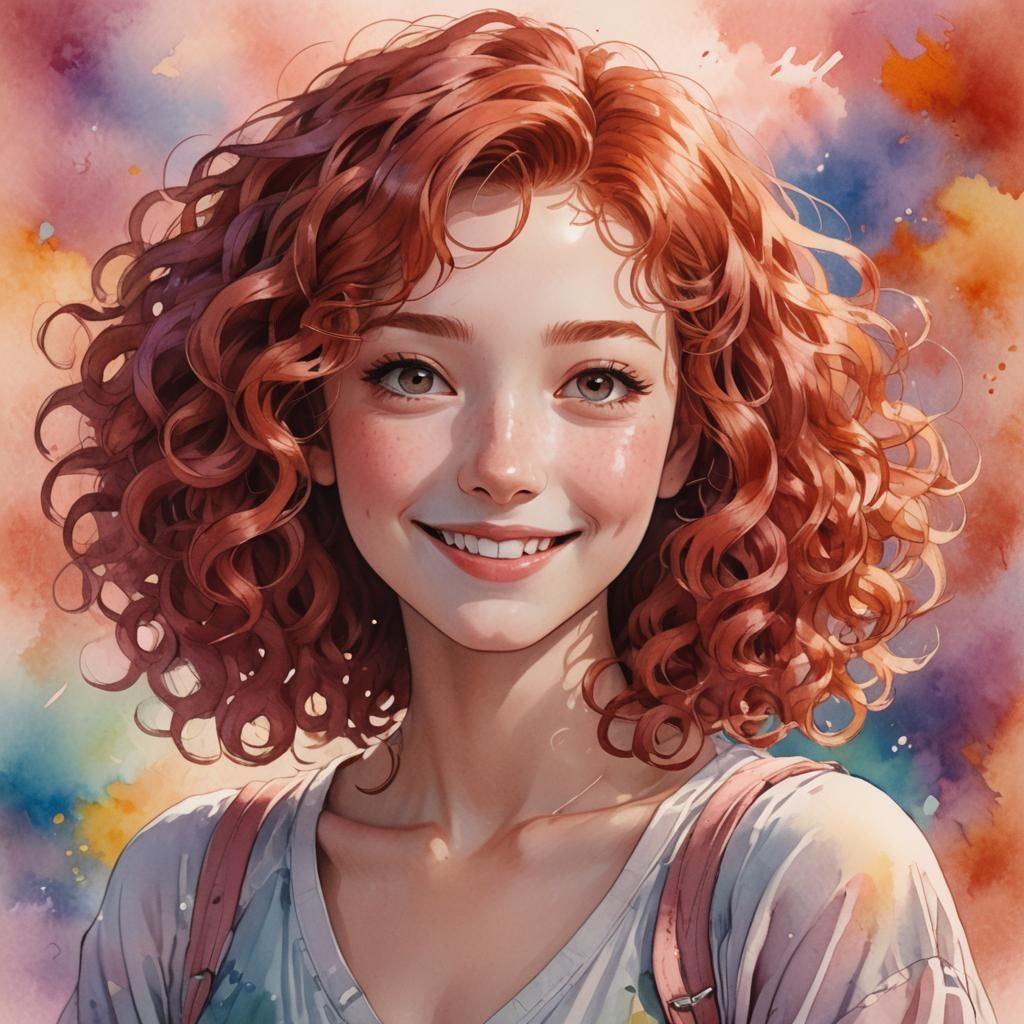 Anime Portrait of Smiling Red-Haired Woman