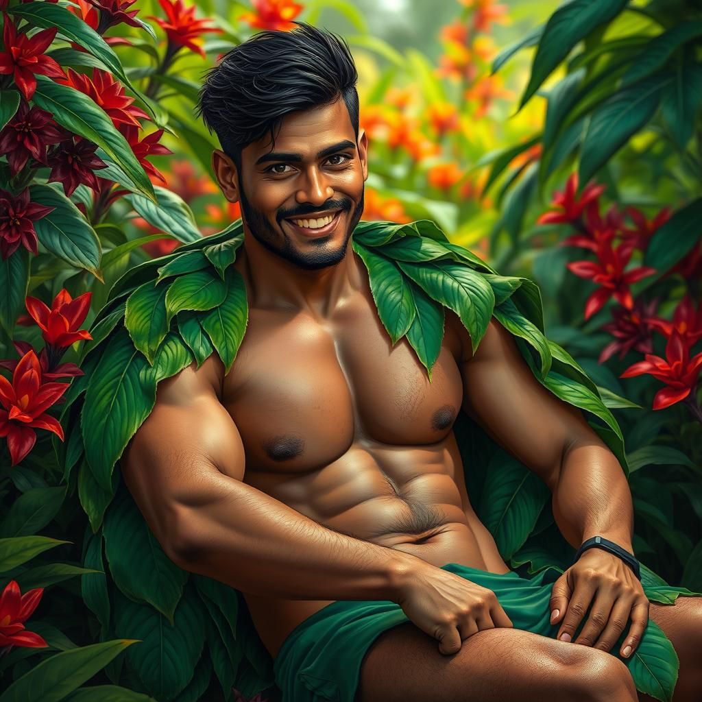 Attractive Indian Man in Lush Garden, Hyperrealistic Splash ...