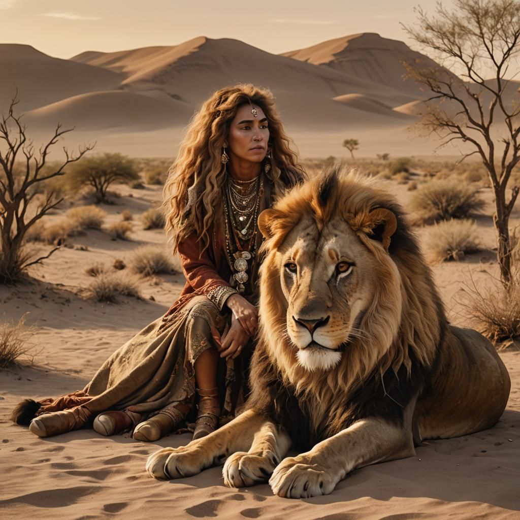 Gypsy Dream in Desert Landscape as Oil Painting