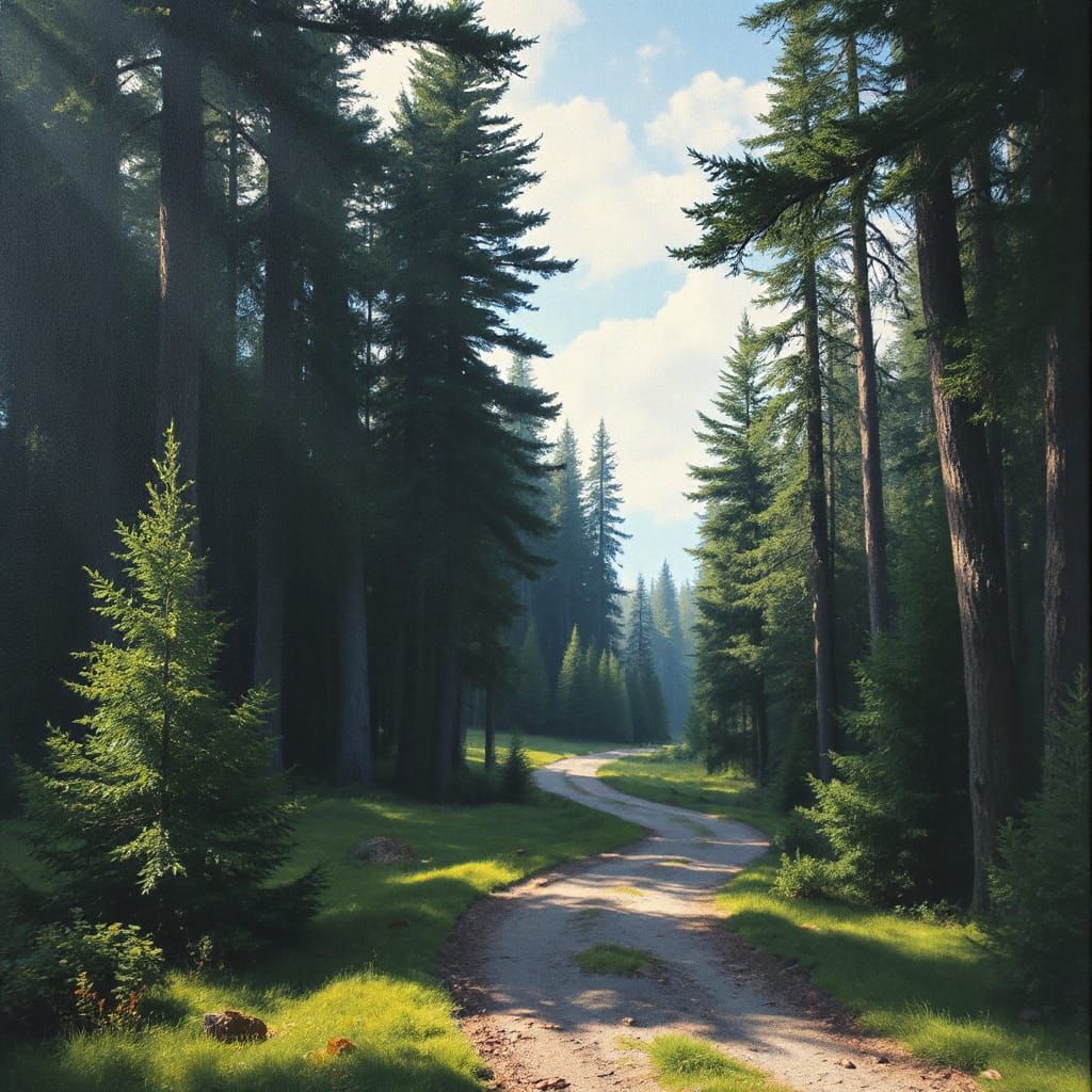 Ancient Forest Path to Ethereal Clearing - Gouache Watercolo...