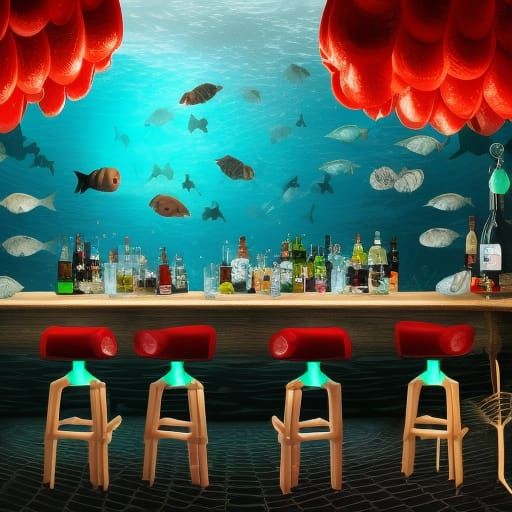 Hyperrealistic Mermaid Bar Underwater Scene