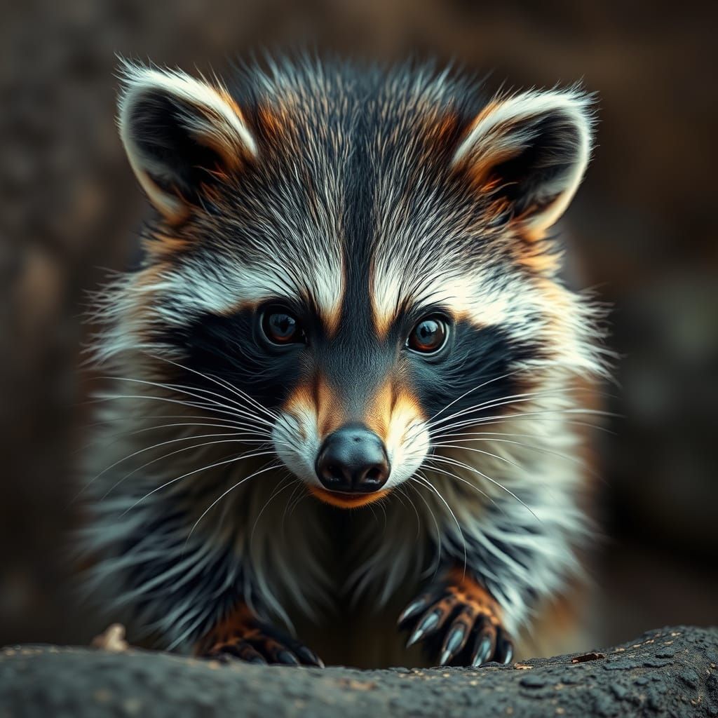 Hyperrealistic Raccoon in Moody Atmosphere