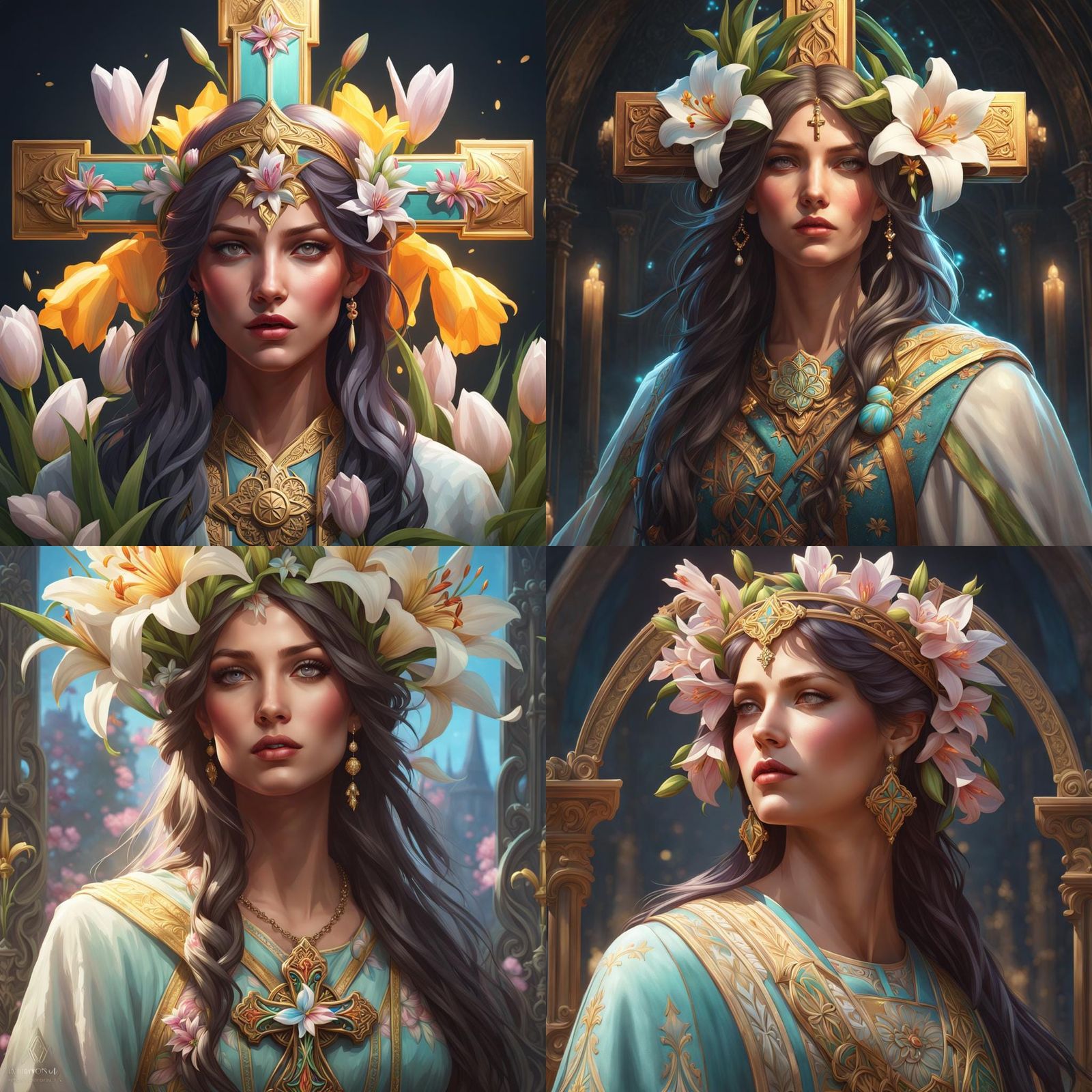 Easter Lily Cross Portrait in Detailed Digital Art