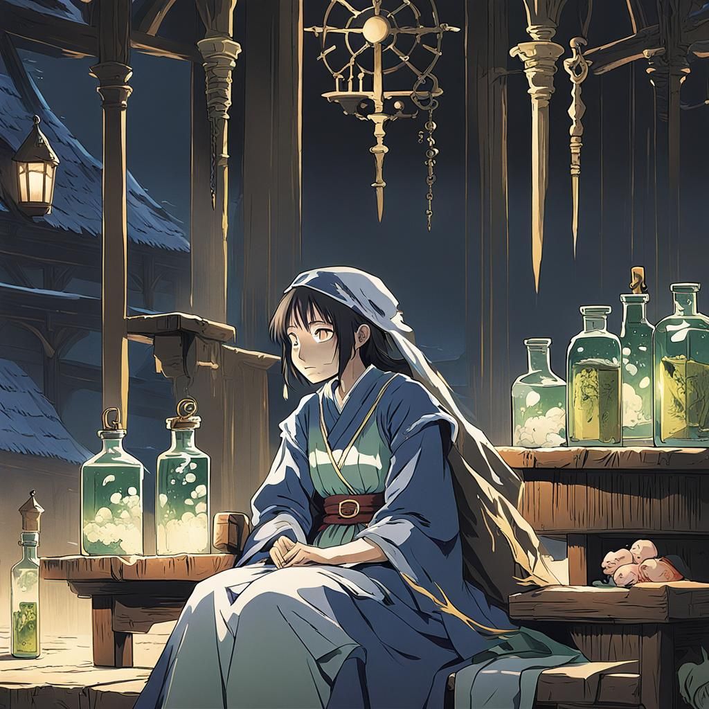 Tragic Medieval Scene in Anime Key Visual Style