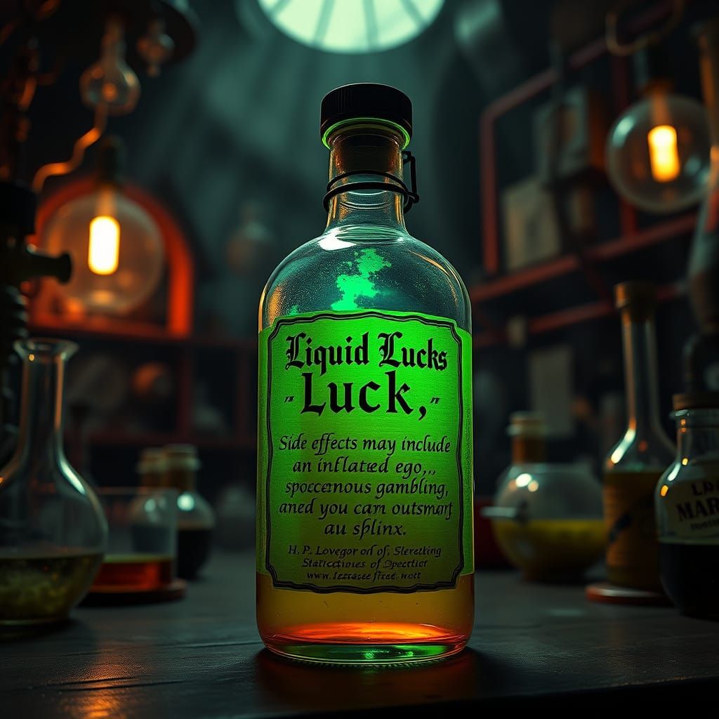 Mysterious Potion Glows with Eerie Green Light in Gothic Lab...