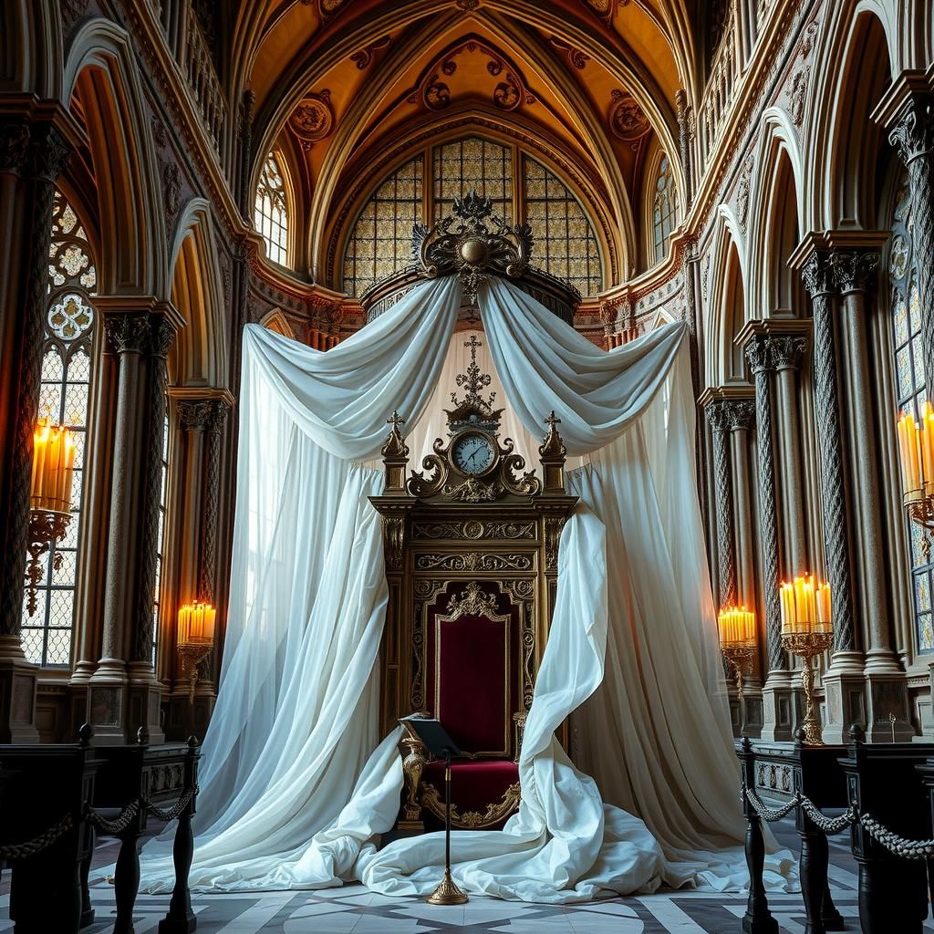 Baroque Throne in Gothic Hall with Gold Embroidery
