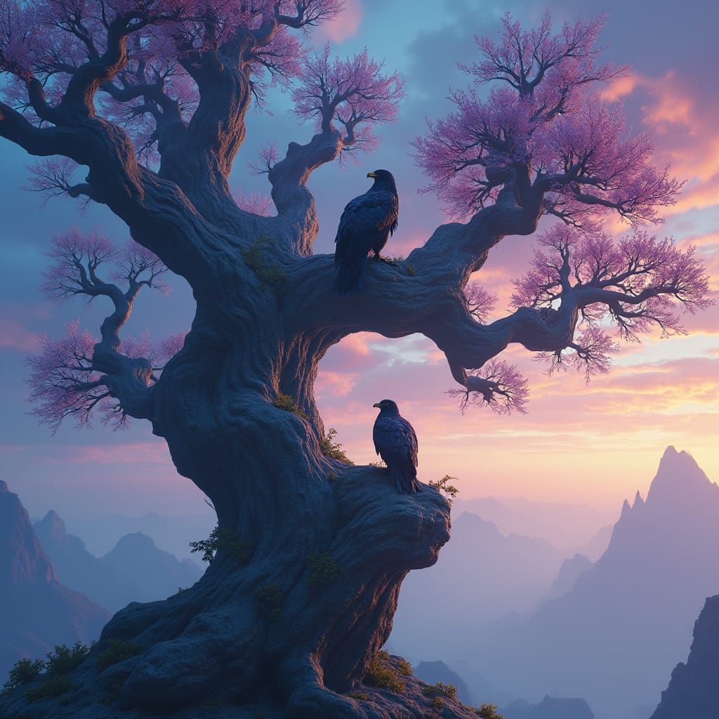 Majestic Eagle on Ancient Tree: Fantasy Concept Art