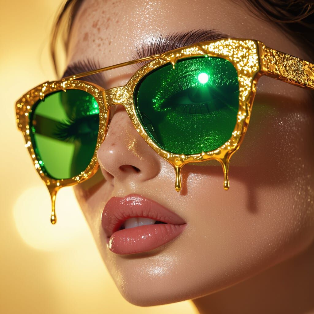 Molten Gold Sunglasses, Hyper-Realistic Close-Up