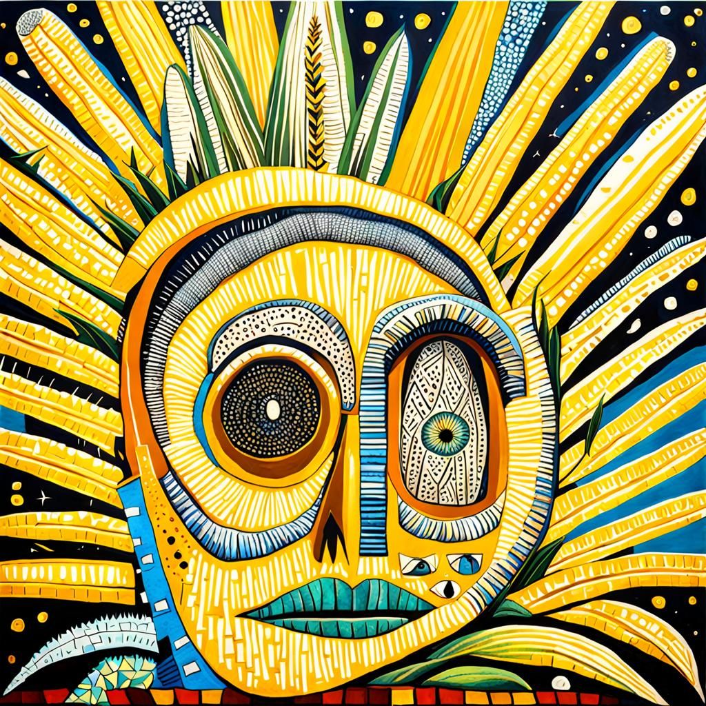 Panic-Stricken Corn in Naive Art Style