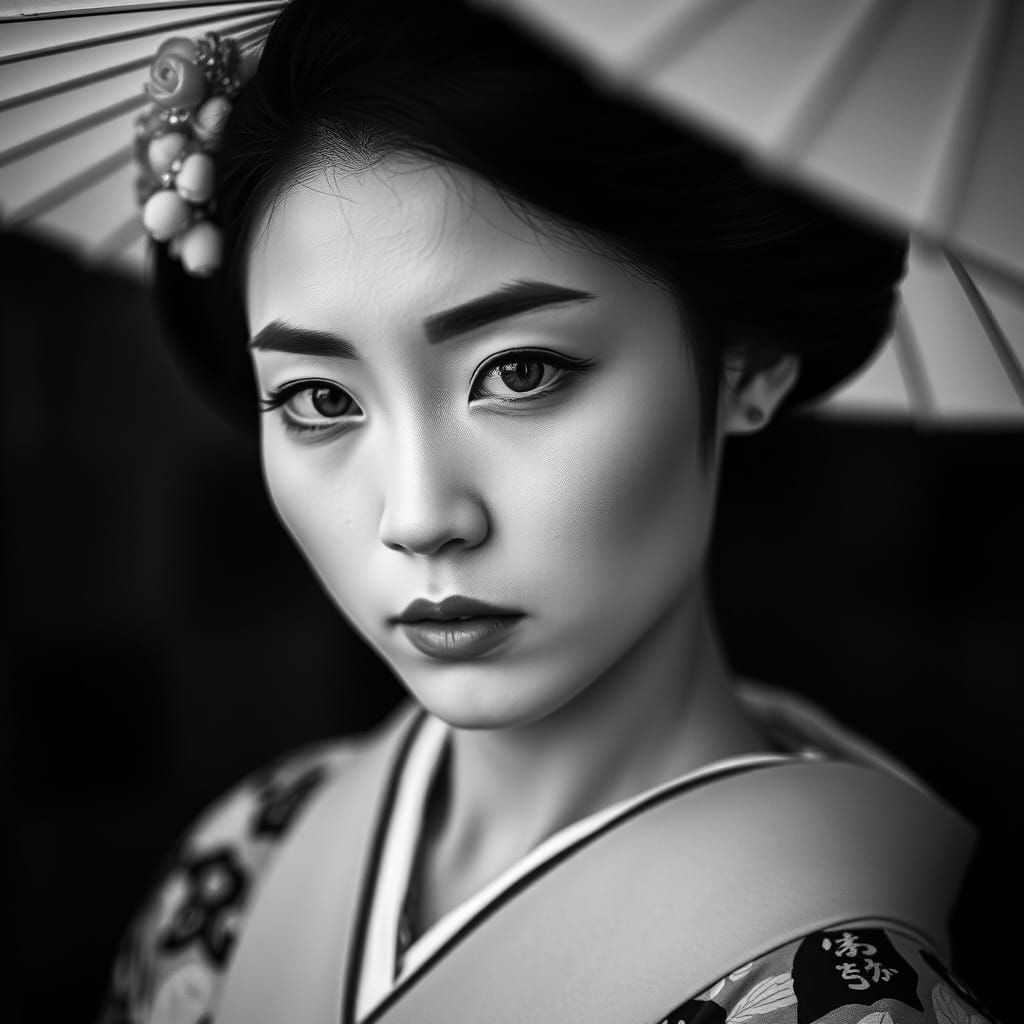 Classic Geisha Portrait in Monochrome