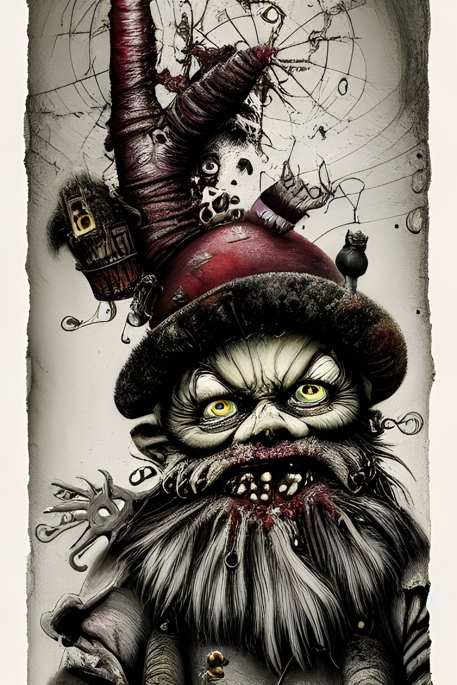 Grotesque Zombie Tomte Gnome in Mixed Media
