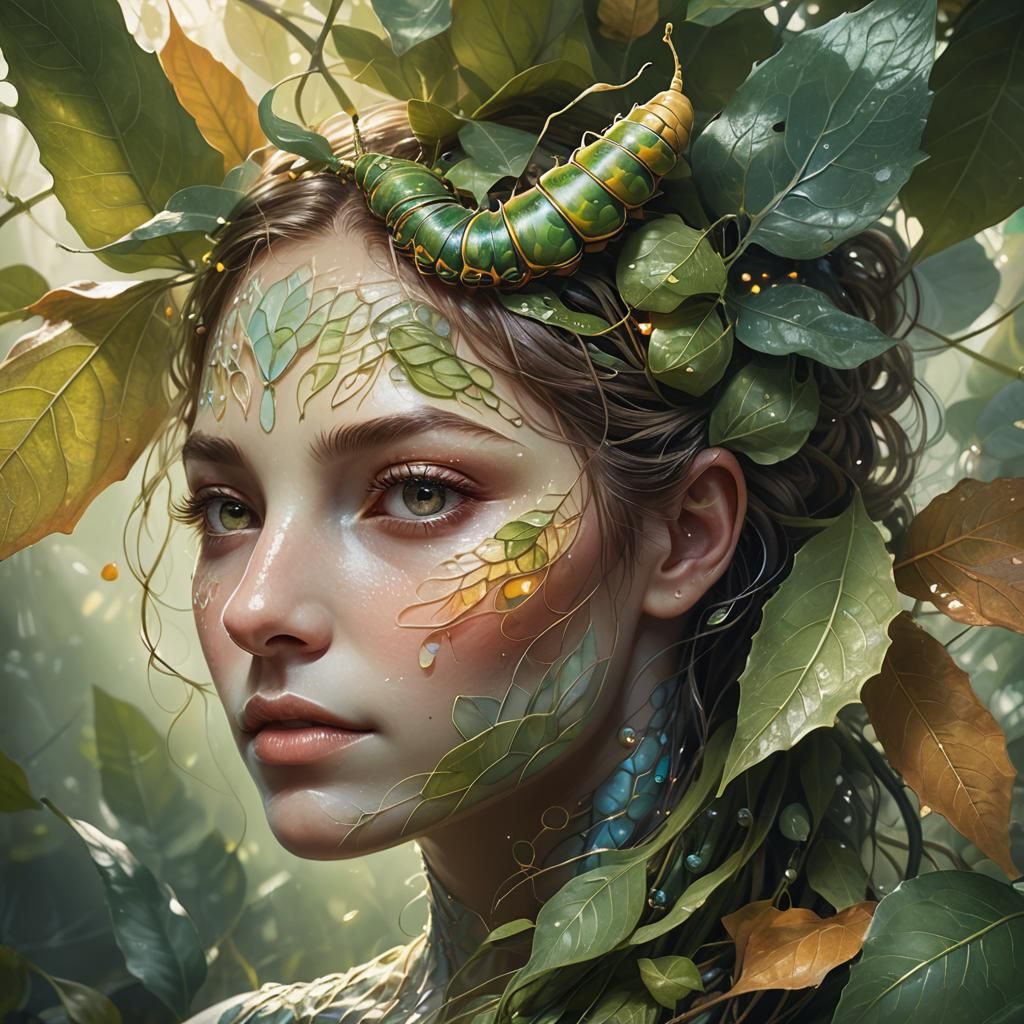 Serene Caterpillar Emerges in Hyper-Realistic Portrait